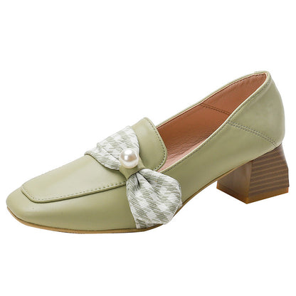 Zapatos de tacón alto de piel para mujer, estilo británico, mocasines, tacón grueso, zapatos individuales para mujer
