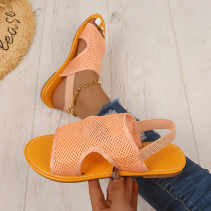 Nuevas sandalias de malla de verano, zapatos planos transpirables informales para mujer, zapatos de playa para hombre