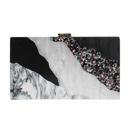 Bolso de mano de vestir de acrílico con diseño de mármol de lujo para teléfono