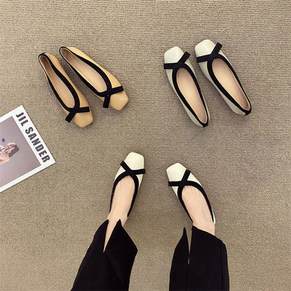 Zapatos planos con punta cuadrada estilo clásico francés para mujer