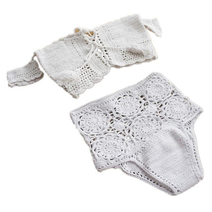 Traje de baño de punto para mujer, conjunto de bikini, bañador con hombros descubiertos, bañador bandeau para mujer, bañador de cintura alta con vendaje