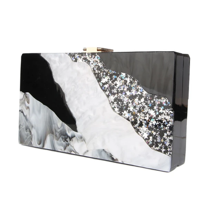 Bolso de mano de vestir de acrílico con diseño de mármol de lujo para teléfono