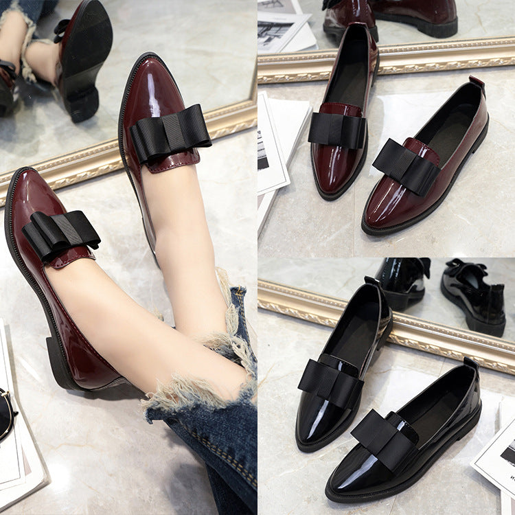 Zapatos planos para mujer Mocasines con lazo Zapatos planos para mujer Bailarinas de punta Zapatos de charol elegantes con tacón bajo para mujer