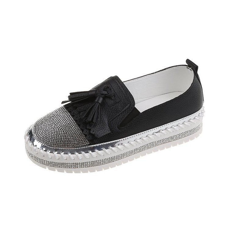 Zapatos de Plataforma de Cuero Sintético con Diamantes de Imitación de Poca Profundidad para Mujer