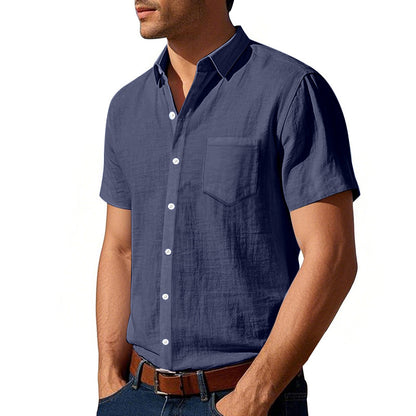 Camisa de lino de color liso de manga corta para hombre