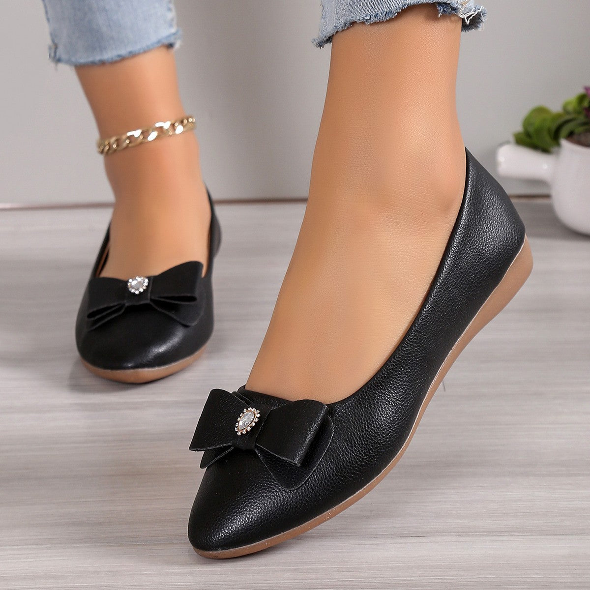 Zapatos Planos con Lazo, Mocasines Informales de Moda con Punta Fina para Mujer, Zapatos Holgazanes