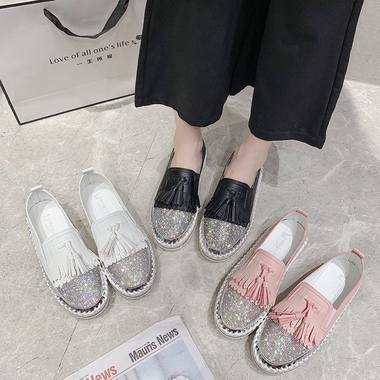 Zapatos de Plataforma de Cuero Sintético con Diamantes de Imitación de Poca Profundidad para Mujer