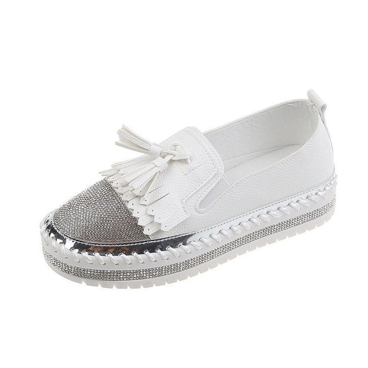 Zapatos de Plataforma de Cuero Sintético con Diamantes de Imitación de Poca Profundidad para Mujer