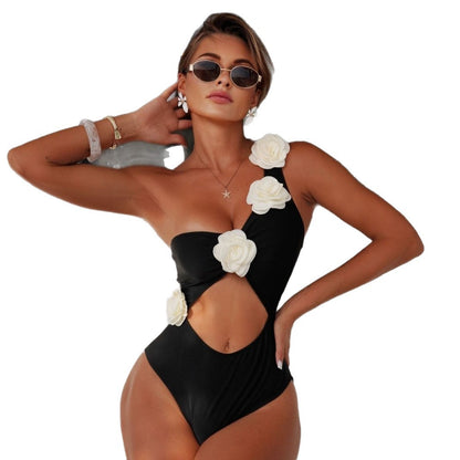 Traje de baño de una pieza de color liso para mujer