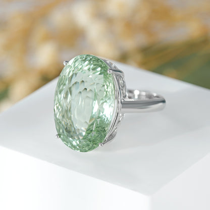 Anillo de plata de ley 925 con amatista verde para mujer, estilo retro de lujo de primera calidad