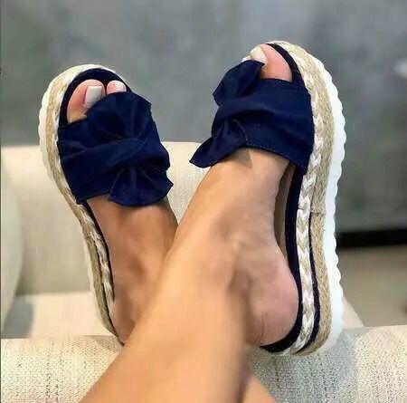 Zapatillas de lazo para mujer Sandalias de plataforma Zapatos de verano