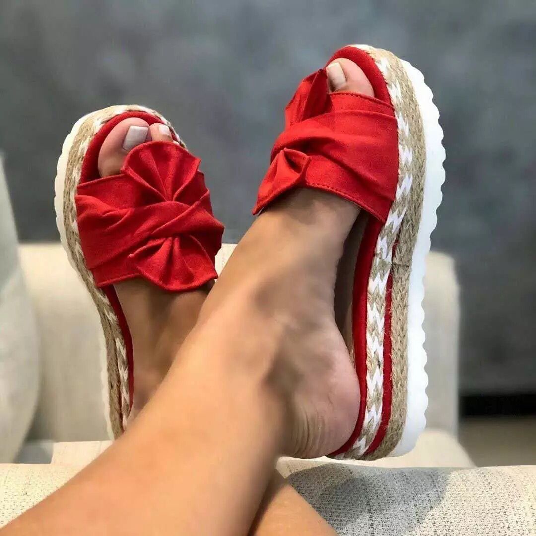 Zapatillas de lazo para mujer Sandalias de plataforma Zapatos de verano