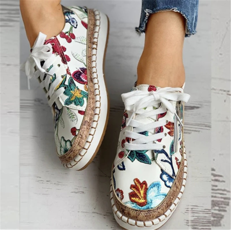 Zapatos planos con estampado étnico, estilo casual, con cremallera lateral y sin cordones, mocasines para mujer