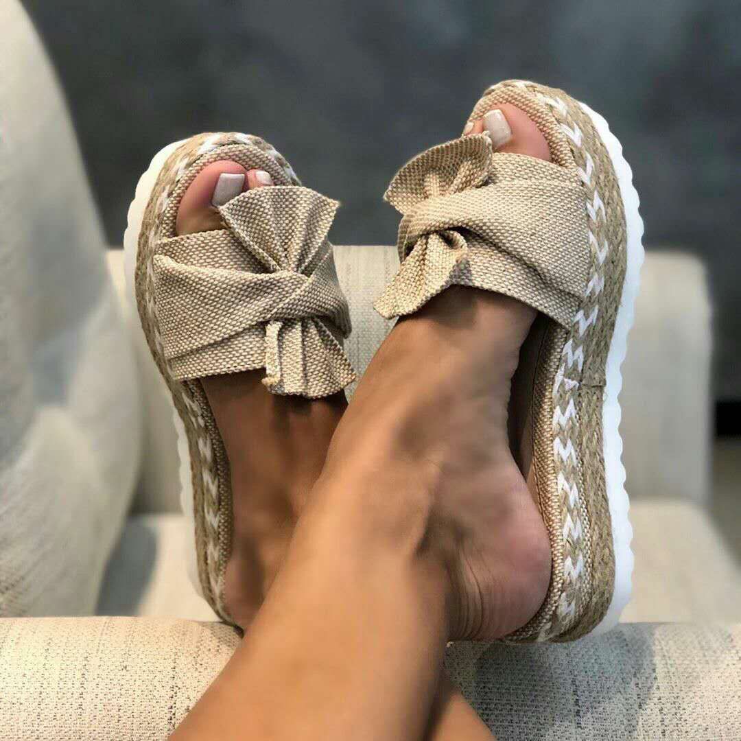 Zapatillas de lazo para mujer Sandalias de plataforma Zapatos de verano