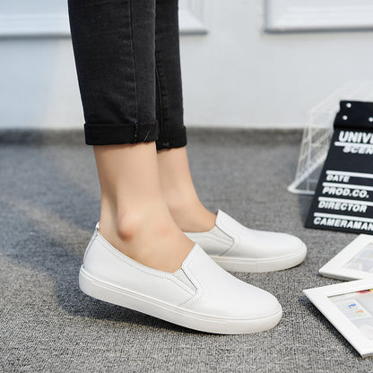 Zapatos de cuero blancos pequeños, estilo coreano, casuales, de cuero, de un solo pie, para mujer