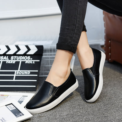 Zapatos de cuero blancos pequeños, estilo coreano, casuales, de cuero, de un solo pie, para mujer