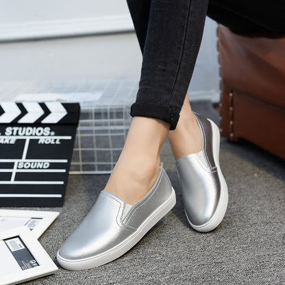 Zapatos de cuero blancos pequeños, estilo coreano, casuales, de cuero, de un solo pie, para mujer