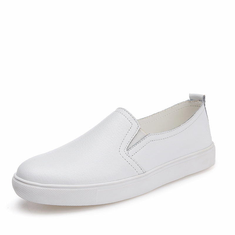 Zapatos de cuero blancos pequeños, estilo coreano, casuales, de cuero, de un solo pie, para mujer