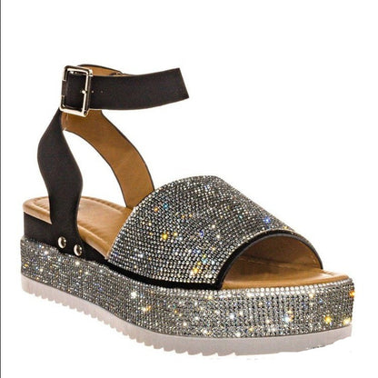 Sandalias de diamantes de imitación, moda de verano, zapatos de plataforma para mujer