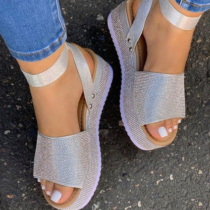 Sandalias de diamantes de imitación, moda de verano, zapatos de plataforma para mujer