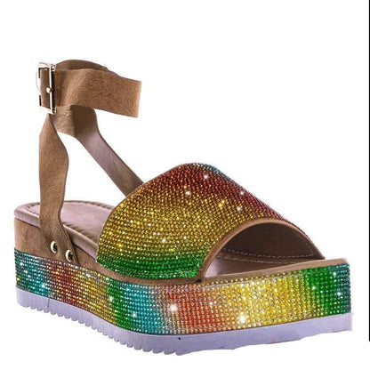 Sandalias de diamantes de imitación, moda de verano, zapatos de plataforma para mujer