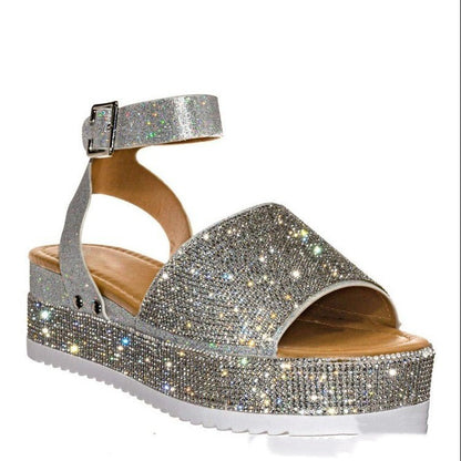 Sandalias de diamantes de imitación, moda de verano, zapatos de plataforma para mujer