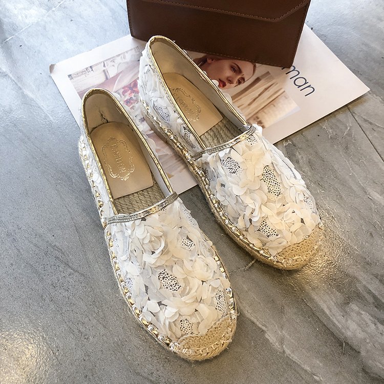 Zapatos de mujer de punta redonda plana, zapatos de cáñamo, zapatos de paja para mujer