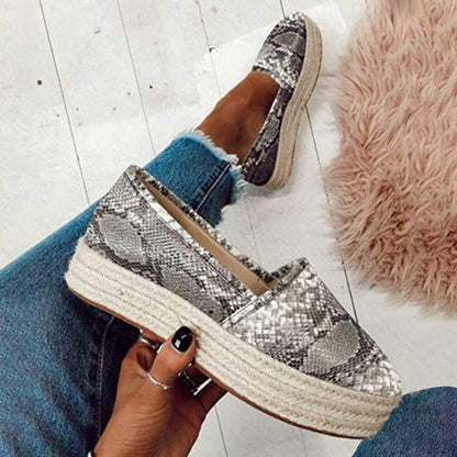 Zapatos de plataforma de cáñamo para mujer, mocasines sin cordones para niña