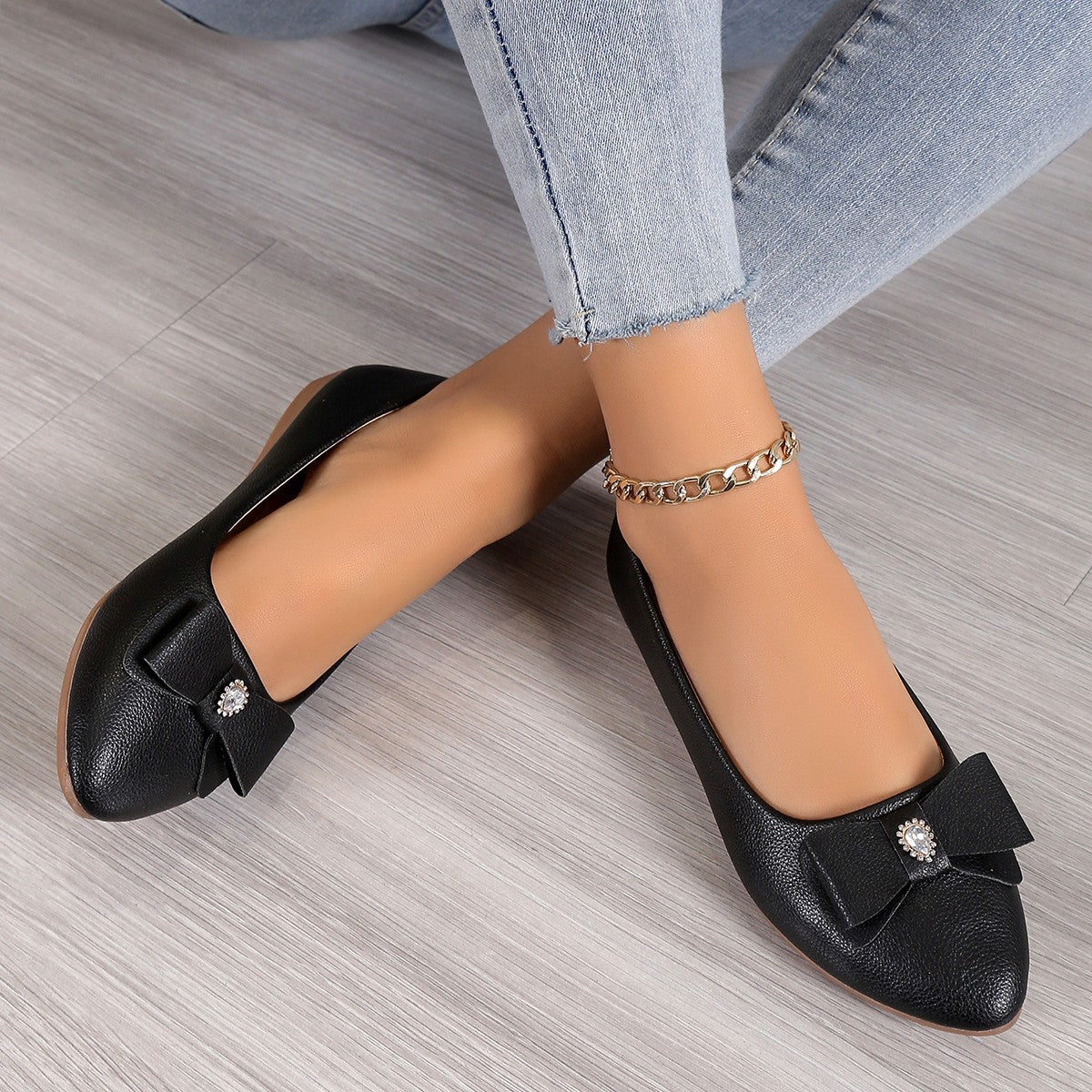 Zapatos Planos con Lazo, Mocasines Informales de Moda con Punta Fina para Mujer, Zapatos Holgazanes