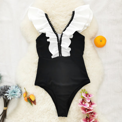 Traje de baño de una pieza de color liso para mujer