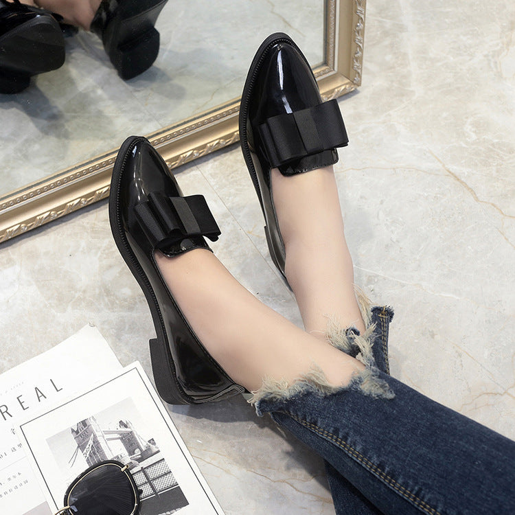 Zapatos planos para mujer Mocasines con lazo Zapatos planos para mujer Bailarinas de punta Zapatos de charol elegantes con tacón bajo para mujer