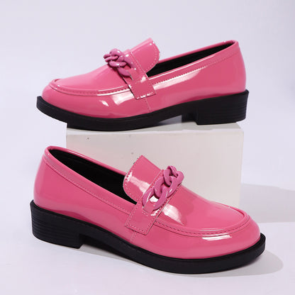 Zapatos de cuero de tacón bajo con suela gruesa para mujer