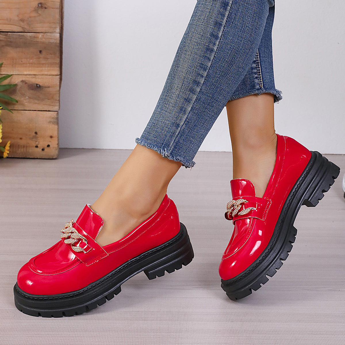 Zapatos de cuero de estilo británico casual retro para mujer
