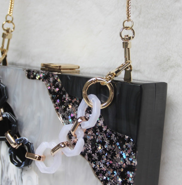 Bolso de mano de vestir de acrílico con diseño de mármol de lujo para teléfono