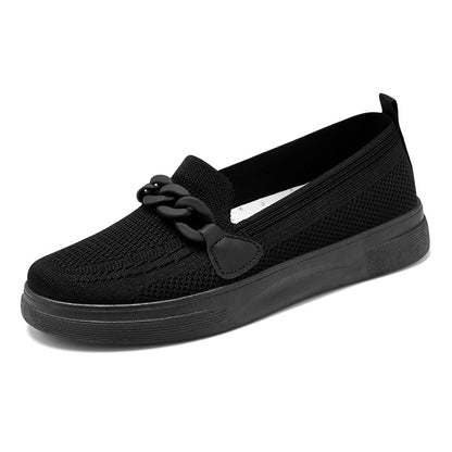 Zapatos planos de cadena para mujer, sin cordones, puntera redonda, cómodos