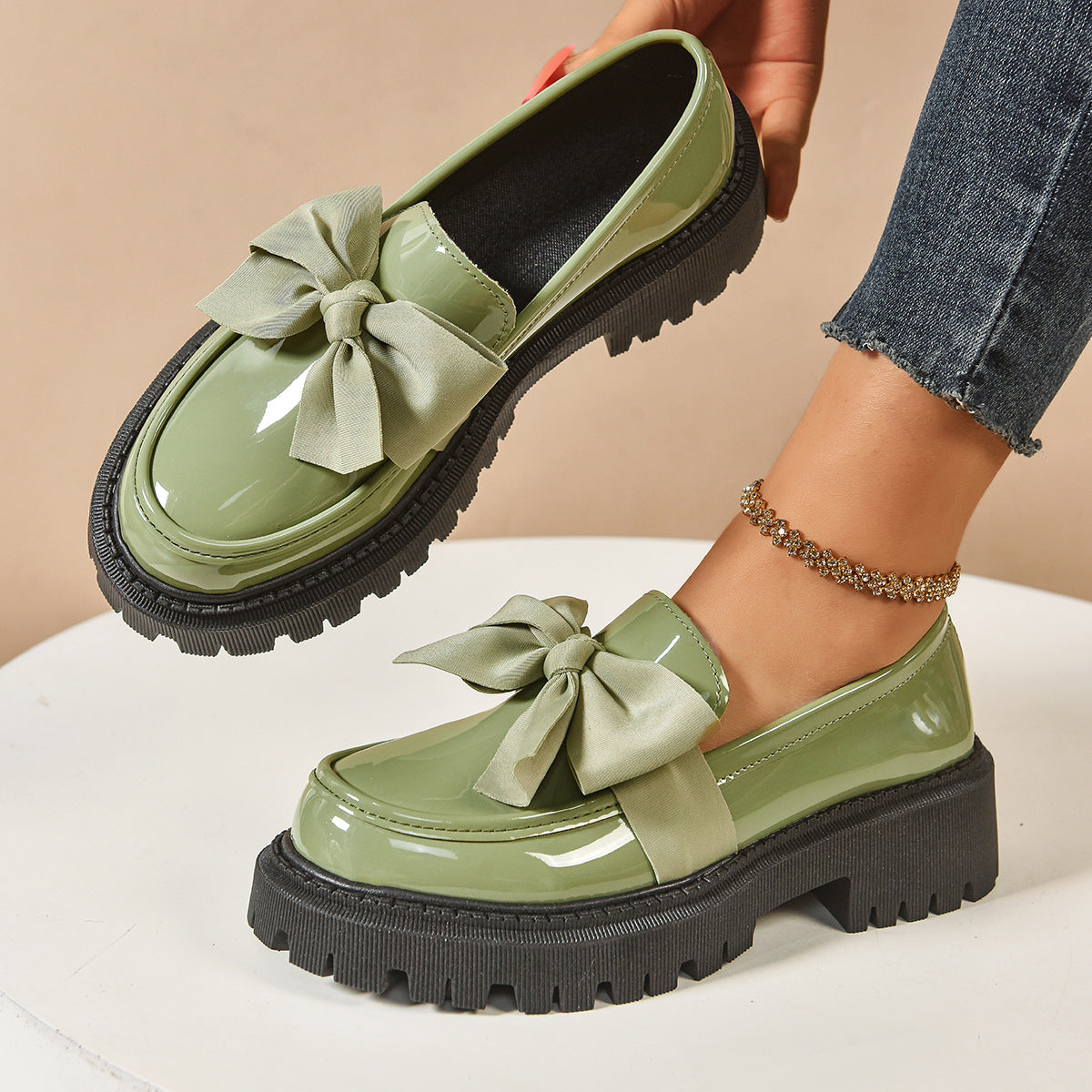 Mocasines de mujer estilo vintage con lazo