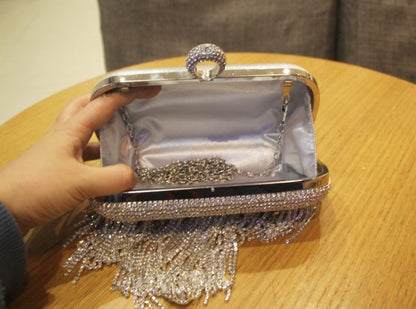 Bolso de mano de señora con flecos de diamantes brillantes, bolso de fiesta nocturna, bolso de novia, bandolera.