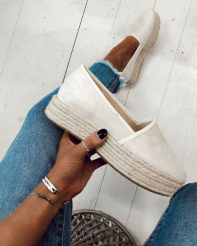 Zapatos de plataforma de cáñamo para mujer, mocasines sin cordones para niña