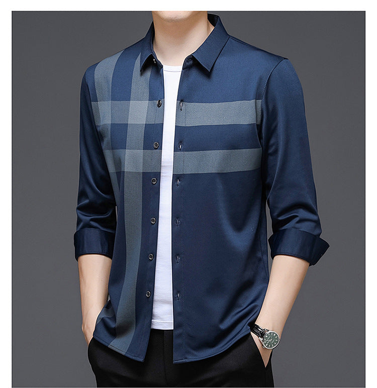 Camisa de hombre de manga larga de negocios, elástica, transpirable y que no necesita planchado