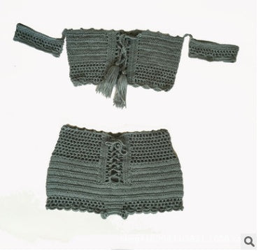 Traje de baño de punto para mujer, conjunto de bikini, bañador con hombros descubiertos, bañador bandeau para mujer, bañador de cintura alta con vendaje