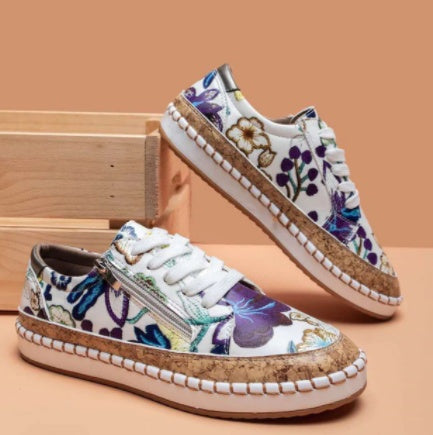 Zapatos planos con estampado étnico, estilo casual, con cremallera lateral y sin cordones, mocasines para mujer
