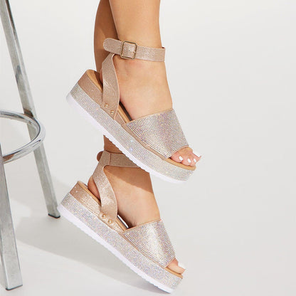 Sandalias de diamantes de imitación, moda de verano, zapatos de plataforma para mujer