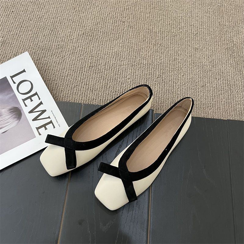 Zapatos planos con punta cuadrada estilo clásico francés para mujer