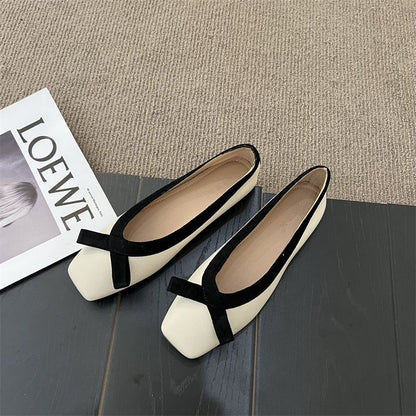 Zapatos planos con punta cuadrada estilo clásico francés para mujer
