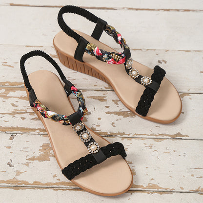 Sandalias Bohemias Trenzadas Zapatos de Playa de Verano para Mujer