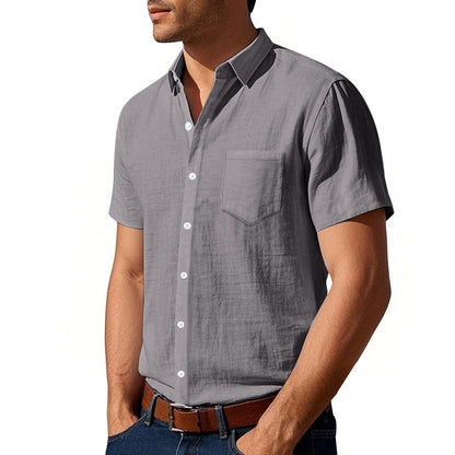 Camisa de lino de color liso de manga corta para hombre