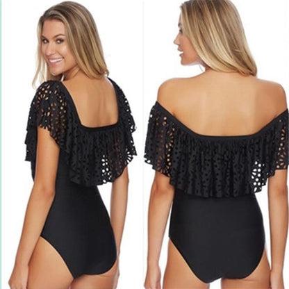 Traje de baño de una pieza con volantes de malla para mujer
