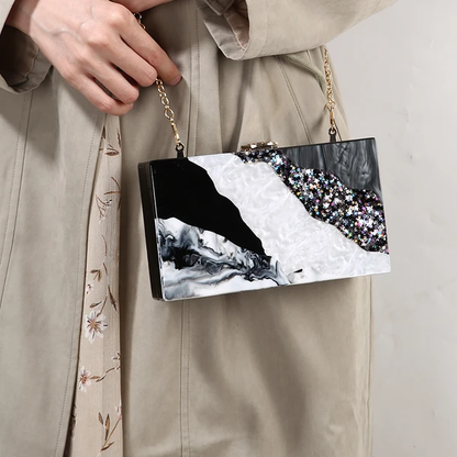 Bolso de mano de vestir de acrílico con diseño de mármol de lujo para teléfono