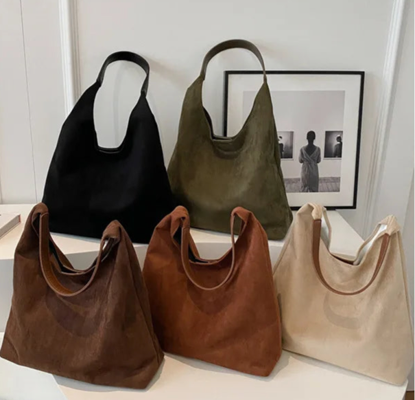 Bolso de mano vintage para mujer, de otoño e invierno, de ante de gran capacidad, para el hombro, sencillo, informal, para ir al trabajo, estilo retro 