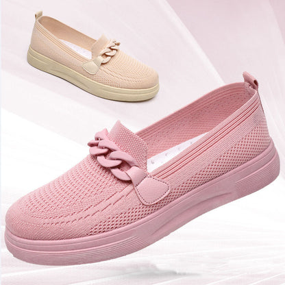Zapatos planos de cadena para mujer, sin cordones, puntera redonda, cómodos